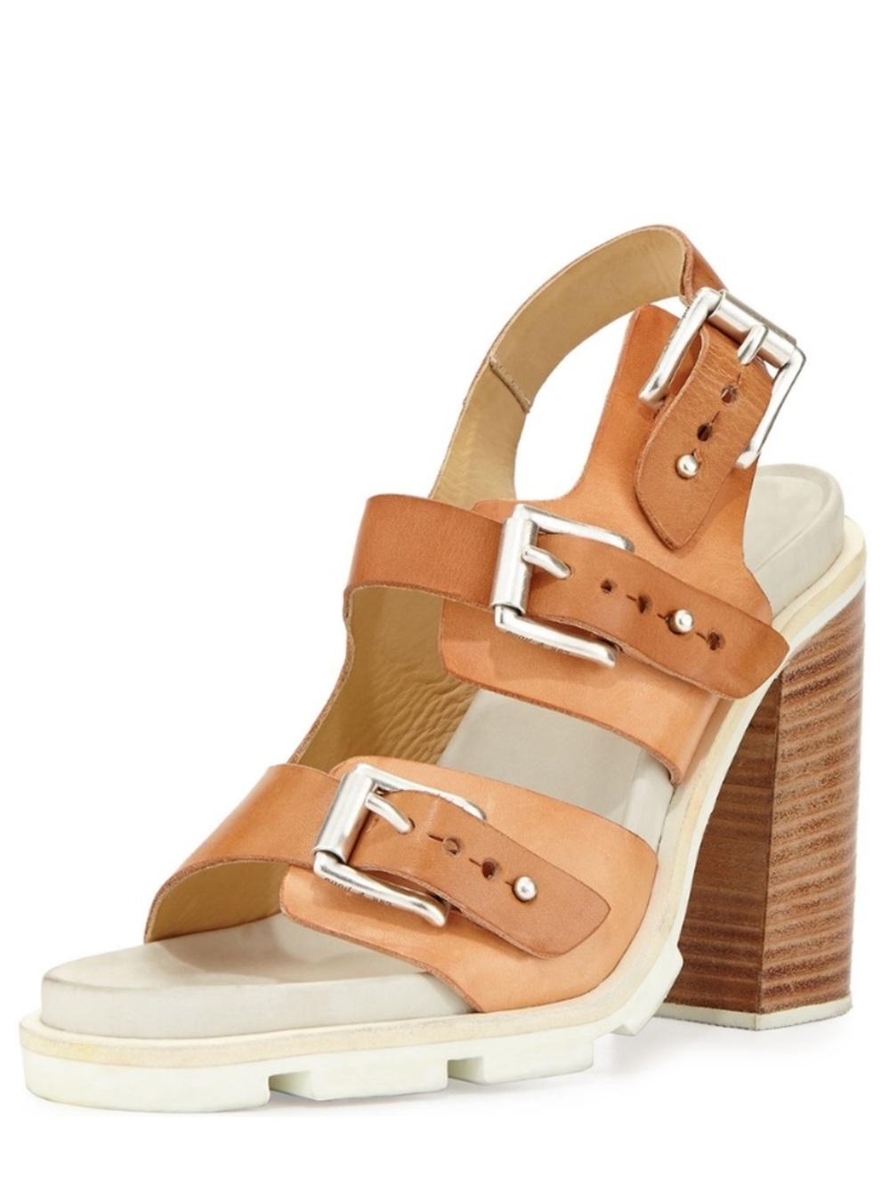 rag & bone Baron Tan Leather Buckle Block Heel Sandals